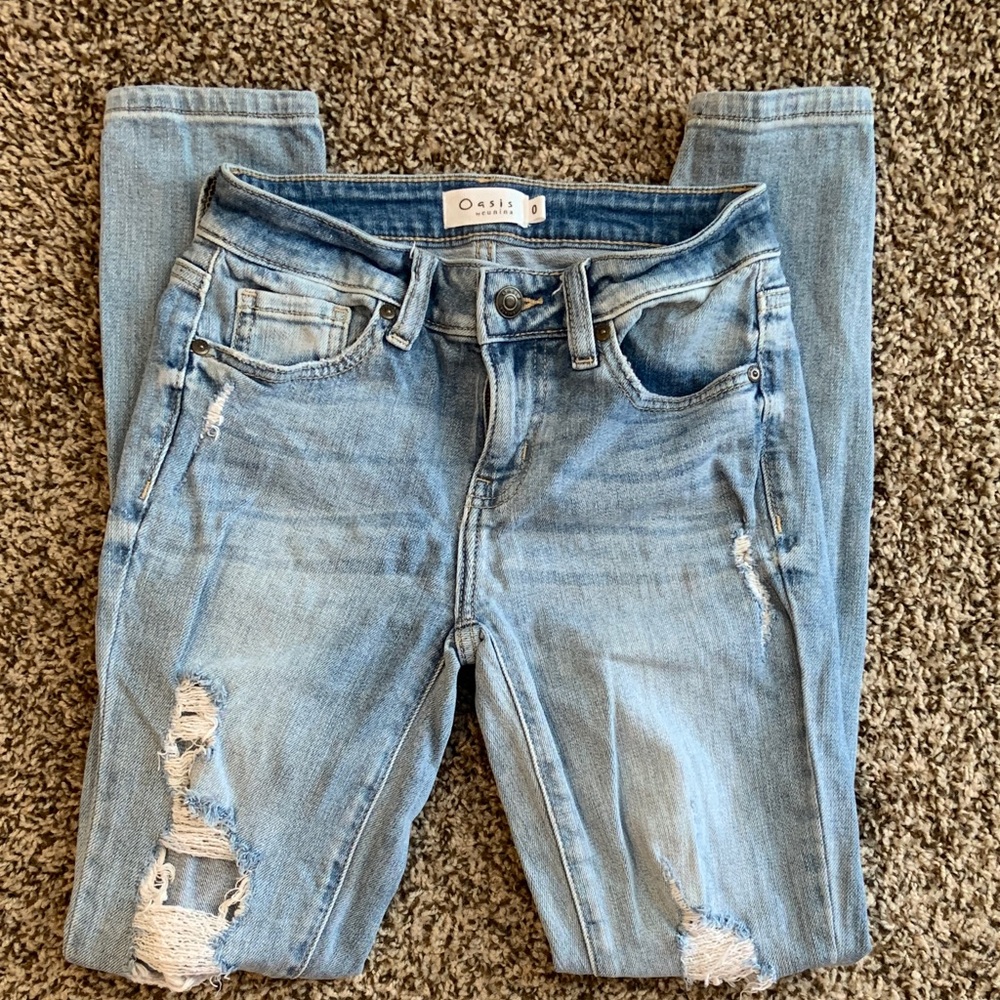Oasis Light Blue Distressed Skinny Jeans 0 - Picture 3 of 8